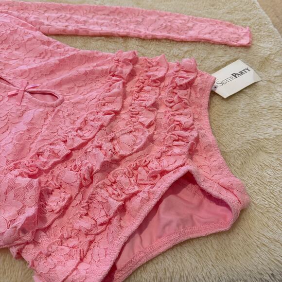 nwt Sister Party Pink Lace Ruffle Bodysuit Coquette Kawaii size XS XXS - Picture 8 of 10